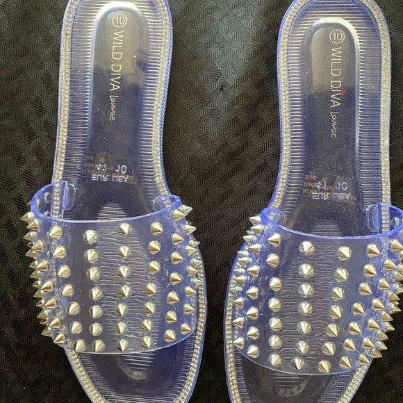 Wild Diva Shoes - Clear, spike flip flop